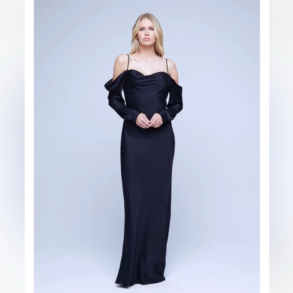 L’agence Black Long Sleeve Silk Off-The-Shoulder Juniper Dress/Size 2